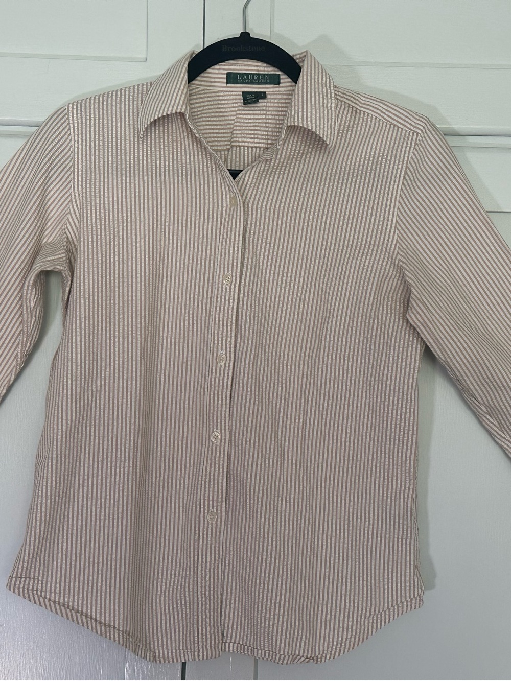 Ralph Lauren Pink & White Narrow-Stripe Button Down Shirt